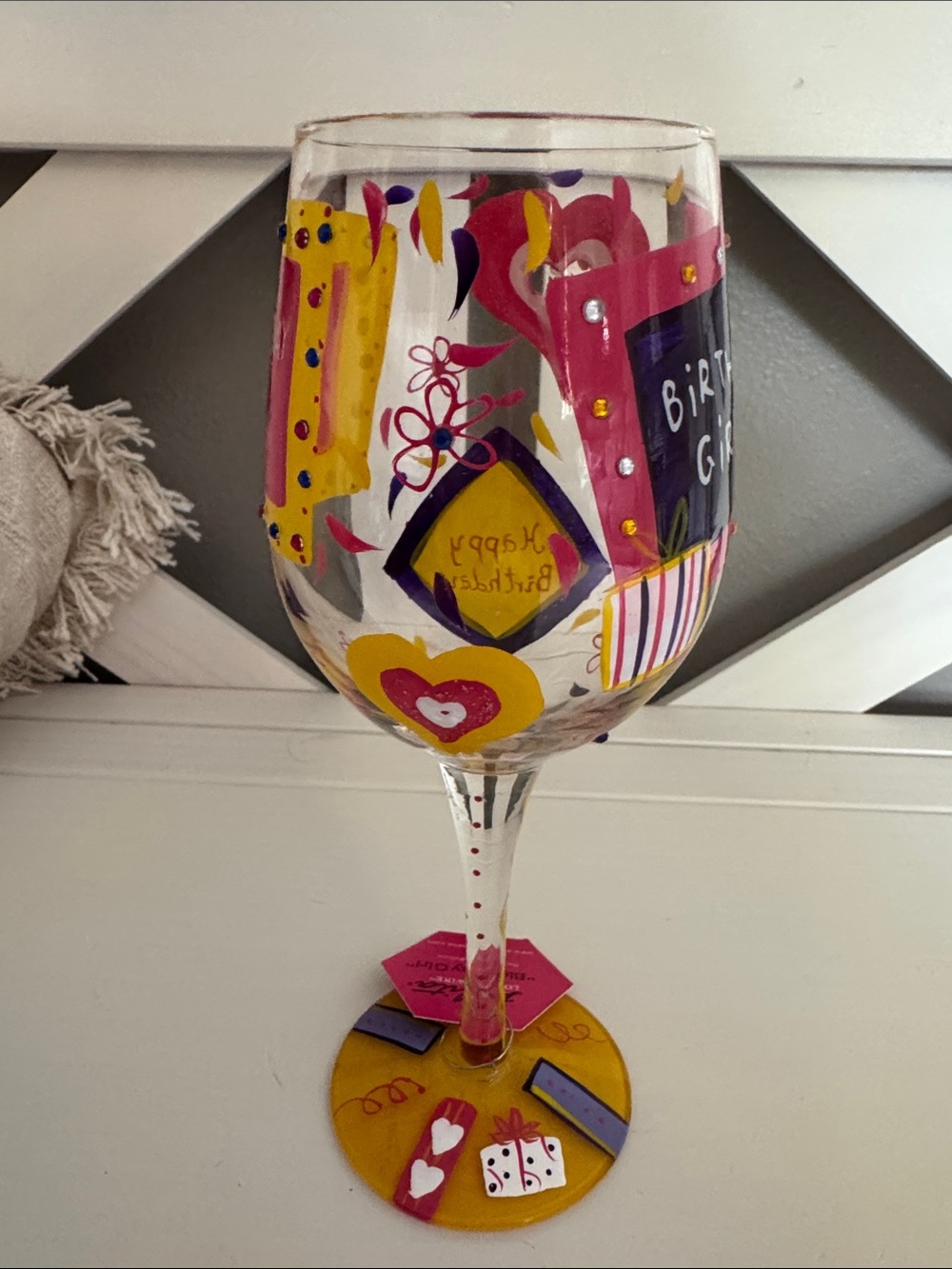 Lolita Hand-Painted 'Birthday Girl' Wine Glass - Pink, Purple & Yellow - Picture 4 of 6